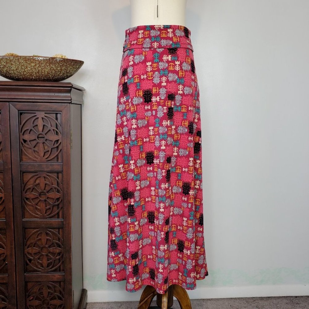 LuLaRoe Pink Taupe Green Yellow Indian Print Maxi Skirt Pink Size XS